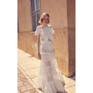 Costarellos Embroidered Chiffon Maxi Skirt Off White Size 34